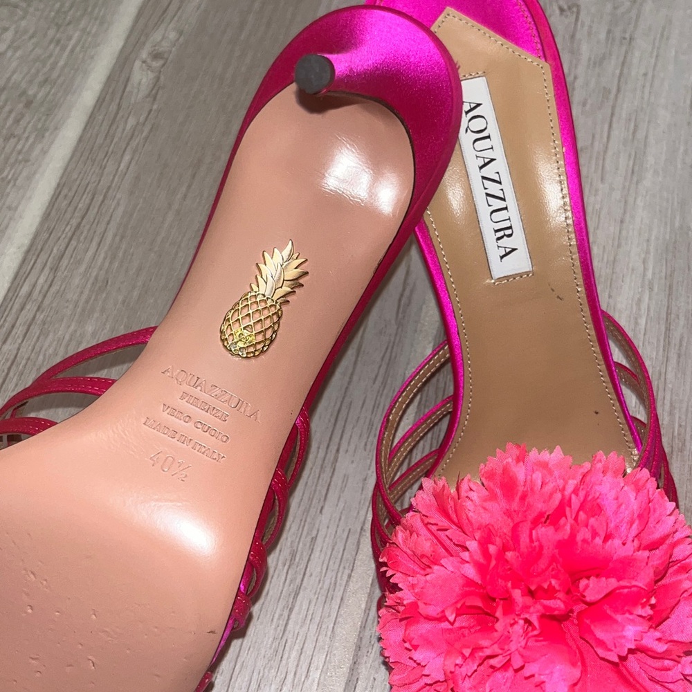 **AUTHENTIC Aquazzura Chic Fuchsia Floral Heels - Picture 4 of 5